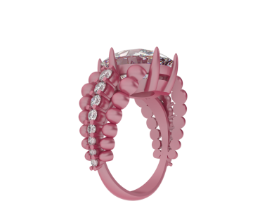 Beyaz arka planda beyaz kurdeleli pembe ve gümüş bir zincir.