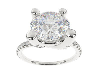 3D görüntü, beyaz arkaplanda yansıması olan elmaslarla izole edilmiş beyaz elmas yüzük.