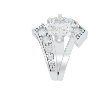 Elmaslı elmas nişan yüzüğünün üç boyutlu resmi. beyaz arkaplanda izole