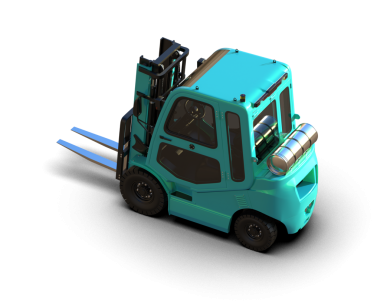 Koyu arkaplanda izole edilmiş mavi bir forklift.