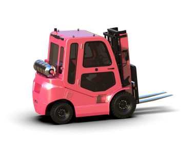 Beyaz arka planda izole edilmiş pembe oyuncak araba.