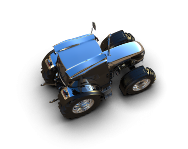 Mavi modern traktör siyah arka planda izole edildi. 3d oluşturma.