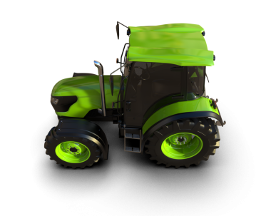 yeşil traktör beyaz arka planda izole edildi, 3 boyutlu illüstrasyon