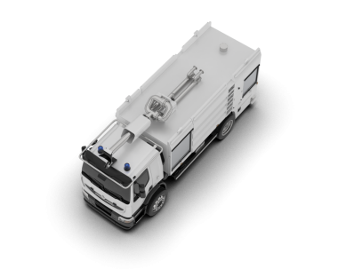 Beyaz arka planda yansıtıcı bir kamyonun 3 boyutlu görüntülenmesi