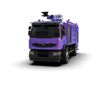 Modern mor kamyon siyah bir arkaplanda izole edilmiş.