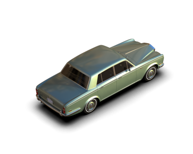 Beyaz zemin üzerinde klasik bir arabanın 3 boyutlu canlandırması