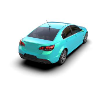 Yeşil arka planı olan modern kompakt bir araba. 3d oluşturma.