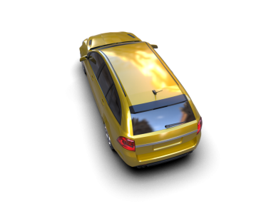 Gri arka planda sarı bir arabanın üç boyutlu resmi