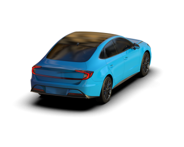 Beyaz arka planda mavi modern bir arabanın 3 boyutlu resmi