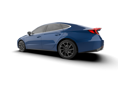 Modern araba arka planda izole edilmiş. 3D görüntüleme - ön görünüm