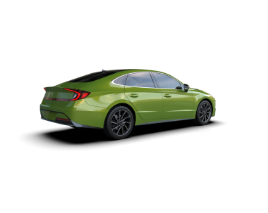 Beyaz arka planda gölgesi olan modern yeşil bir araba. 3d oluşturma