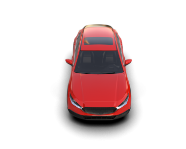 Beyaz arkaplanda kırmızı bir arabanın 3 boyutlu görüntüsü