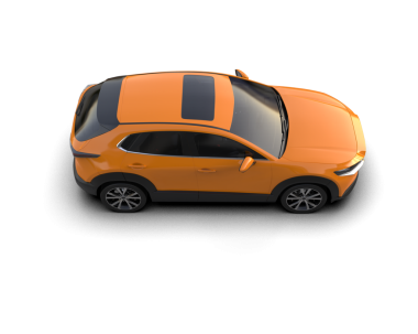 Turuncu arka planı olan 3 boyutlu bir araba.