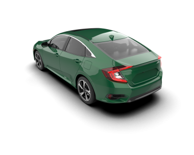 Beyaz arka planda izole edilmiş yeşil jenerik bir arabanın 3 boyutlu çizimi.