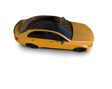 Beyaz arka planda sarı bir araba. 3d oluşturma