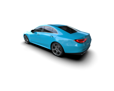 Gerçekçi mavi araba beyaz arka planda izole edilmiş. 3d oluşturma