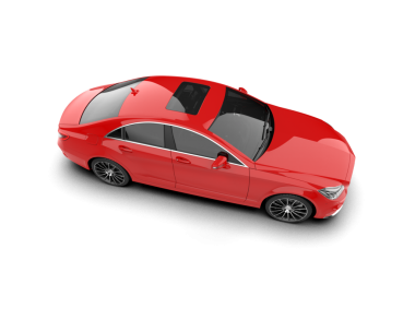 Kırmızı araba beyazda izole edilmiş. 3 boyutlu resimleme.