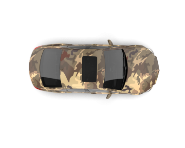 Yansıtıcı bir arabanın koyu siyah bir sırtüstü görüntüsü.