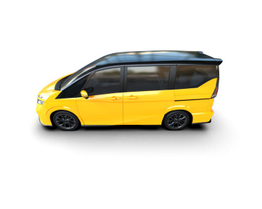 Modern sarı araba kesme yolu olan beyaz arka planda izole edilmiş. Tasarım için gölge yok