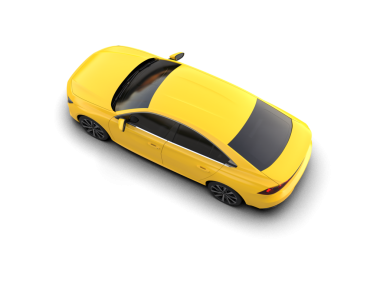 Beyaz arka planda sarı bir araba. 3d oluşturma