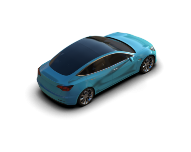 Beyaz zemin üzerinde izole edilmiş mavi ve modern bir arabanın 3 boyutlu görüntüsü
