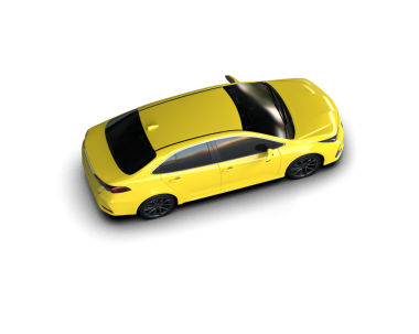 Sarı araba siyah arka planda izole edildi. 3 boyutlu görüntüleme.