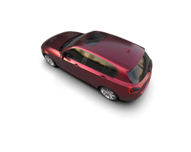Kırmızı bir arabanın beyaz izole edilmiş sırt çantasının üç boyutlu görüntüsü.