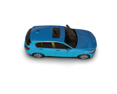 Mavi araba beyaz arka planda izole edilmiş.