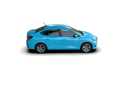 Boş beyaz arka planı olan mavi bir araba.