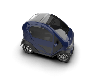 Stüdyoda beyaz arabalı küçük siyah bir arabanın 3 boyutlu görüntüsü.