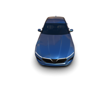 Mavi araba. Araba manzaralı. 3d oluşturma.