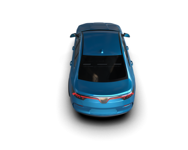Siyah arka planı olan mavi bir araba. Üst Manzara. 3d oluşturma.