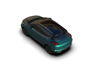 Siyah arka planda bir arabanın 3 boyutlu görüntüsü, izole edilmiş.