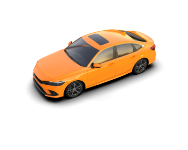 3 boyutlu turuncu bir sedan araba.