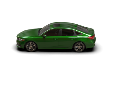 Arka manzaralı yeşil, modern bir araba. 3d oluşturma