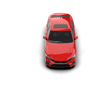 Siyah arka planda kırmızı araba. en üstteki görünüm