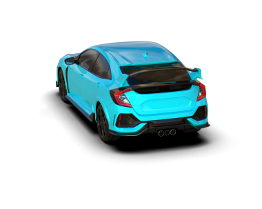 Mavi araba arka planda izole edilmiş. 3D görüntüleme - illüstrasyon