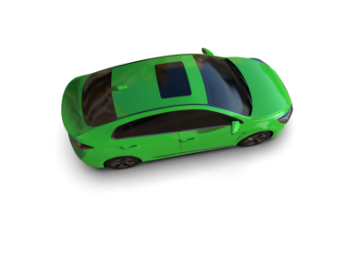Siyah arka planda yeşil bir araba. 3d oluşturma
