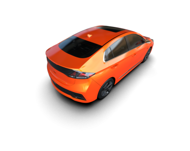 Beyaz arka planda turuncu, modern bir araba. 3d illüstrasyon