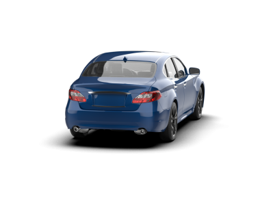 Mavi lüks araba, gri arka planda, yan tarafta.