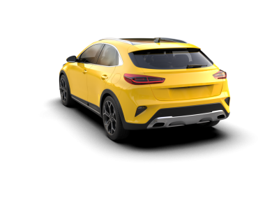 Yan manzaralı modern sarı araba.