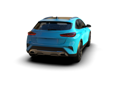 Beyaz arka planda mavi lüks bir araba, 3 boyutlu..