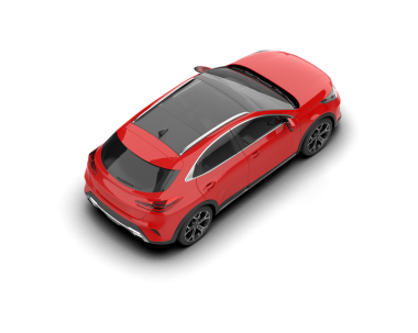 Beyaz stüdyo arka planında izole edilmiş kırmızı bir spor arabanın 3 boyutlu görüntüsü..