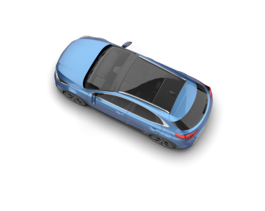 Gri arka planda izole edilmiş mavi elektrikli bir arabanın 3 boyutlu bir çizimi