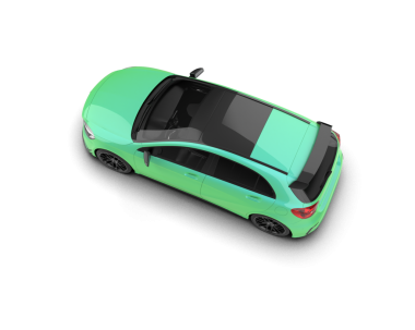Beyaz arka planda yeşil bir arabanın 3 boyutlu canlandırması