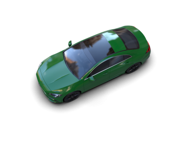 İzole edilmiş, koyu arkaplanı olan yeşil bir arabanın 3 boyutlu çizimi