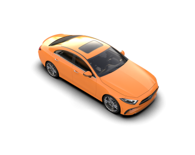 Beyaz arka planda turuncu, modern bir araba. 3d oluşturma