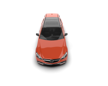 Beyaz zemin üzerinde izole edilmiş kırmızı bir sedan arabanın 3 boyutlu görüntüsü