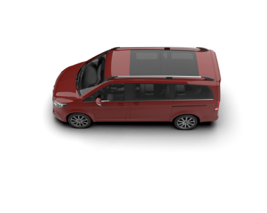 Beyaz arka planda kırmızı minivan. 3d oluşturma