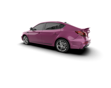 Pembe modern araba beyaz arka planda izole edilmiş.